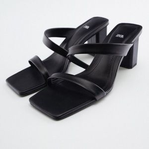 Zara Black Leather Strappy Heeled Sandals 8 1830/910
